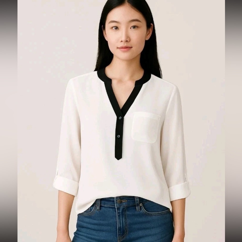 New Directions Blouse Size S V-Neck Black Neck Transparent 3/4 Sleeves
Mtp(8)